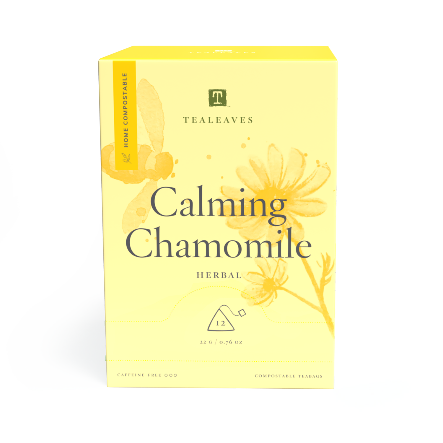 Calming Chamomile Herbal Tea Bags from TEALEAVES. Wellness herbal tea. Best tea for anxiety.
