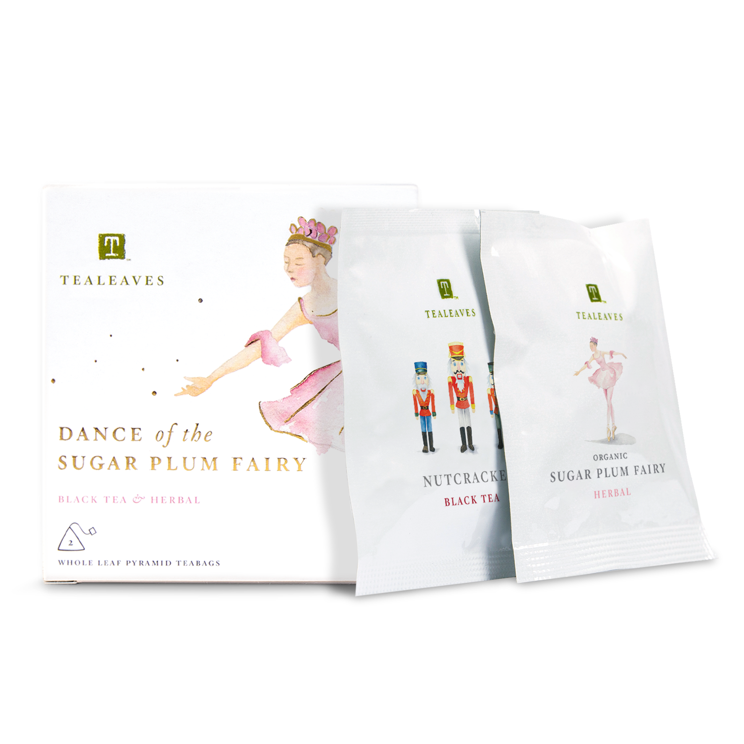TEALEAVES Dance of the Sugar Plum Fairy Holiday Tea Bags Gift Set. Luxury black tea. Wellness herbal tea. Premium tea bags. Compostable tea bags.