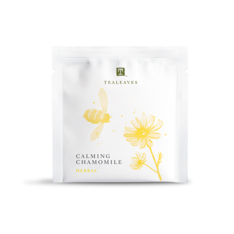 Calming Chamomile Herbal Tea Bags from TEALEAVES. Wellness herbal tea. Best tea for anxiety.