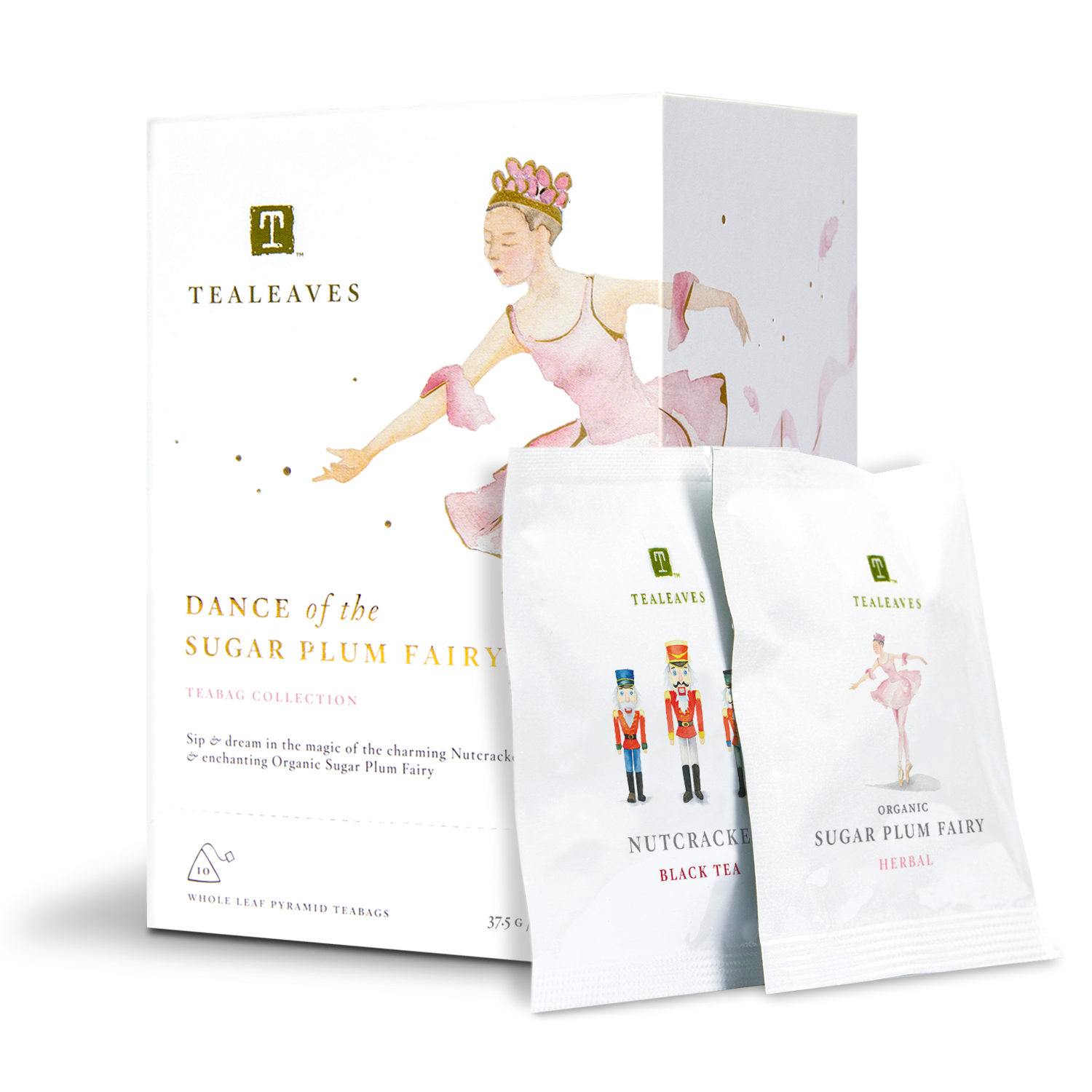 Organic Dance of the Sugar Plum Fairy Tea Kit. TEALEAVES Dance of the Sugar Plum Fairy Holiday Tea Bags Gift Set. Luxury black tea. Wellness herbal tea. Premium tea bags. Compostable tea bags.