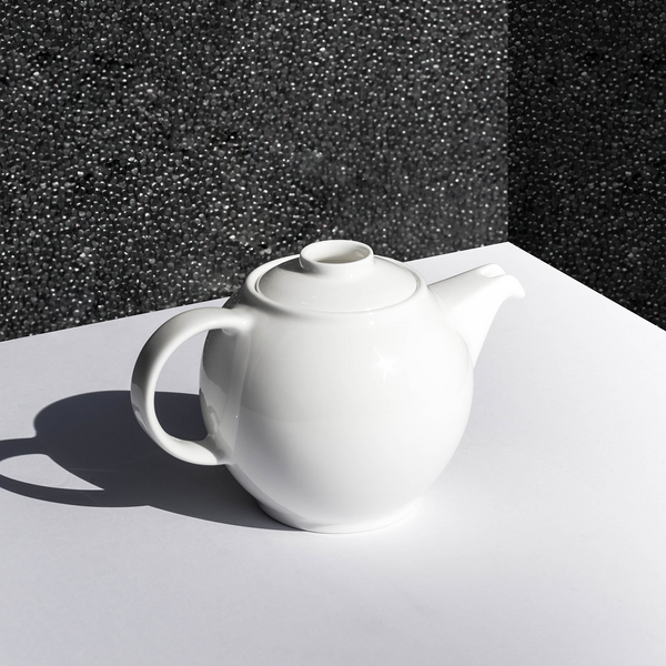 TEALEAVES Fine Bone China White Teapot Top View. Luxury teapot.